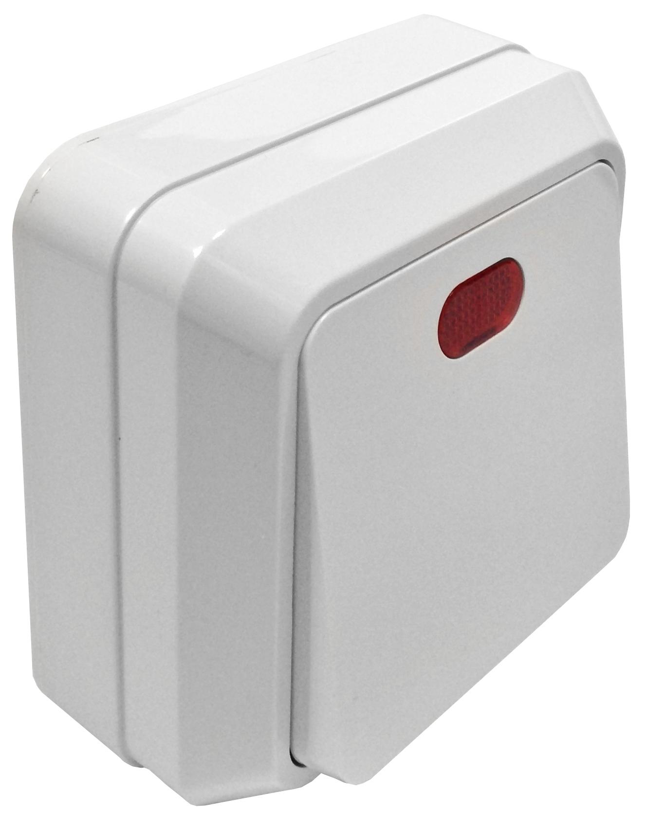 Выключатель одноклавишный с подсветкой 10А RODINA Белый