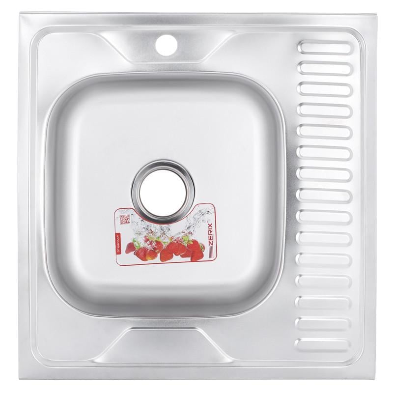 Мойка кухонная Zerix Z6060L-04-160E с нержавейки накладная квадратная Satin (ZM0608)