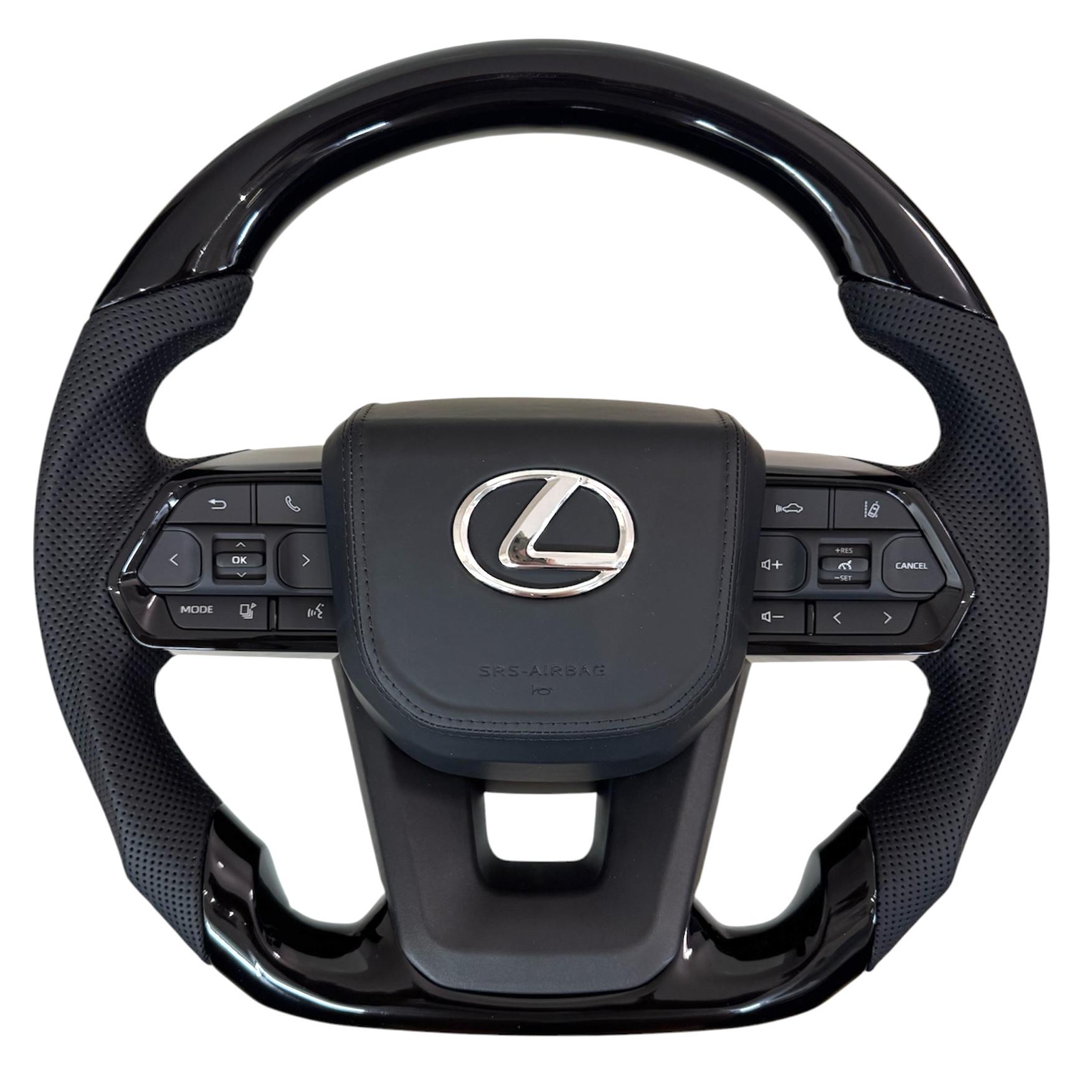 Руль для Lexus LX570/GX460 рояльный лак со скошенным низом gодушка из кожи Хром (29464006)