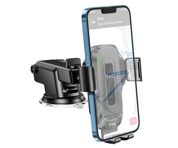 Держатель автомобильный Hoco HW3 с функцией беспроводной зарядки 15W 2A Black - фото 5