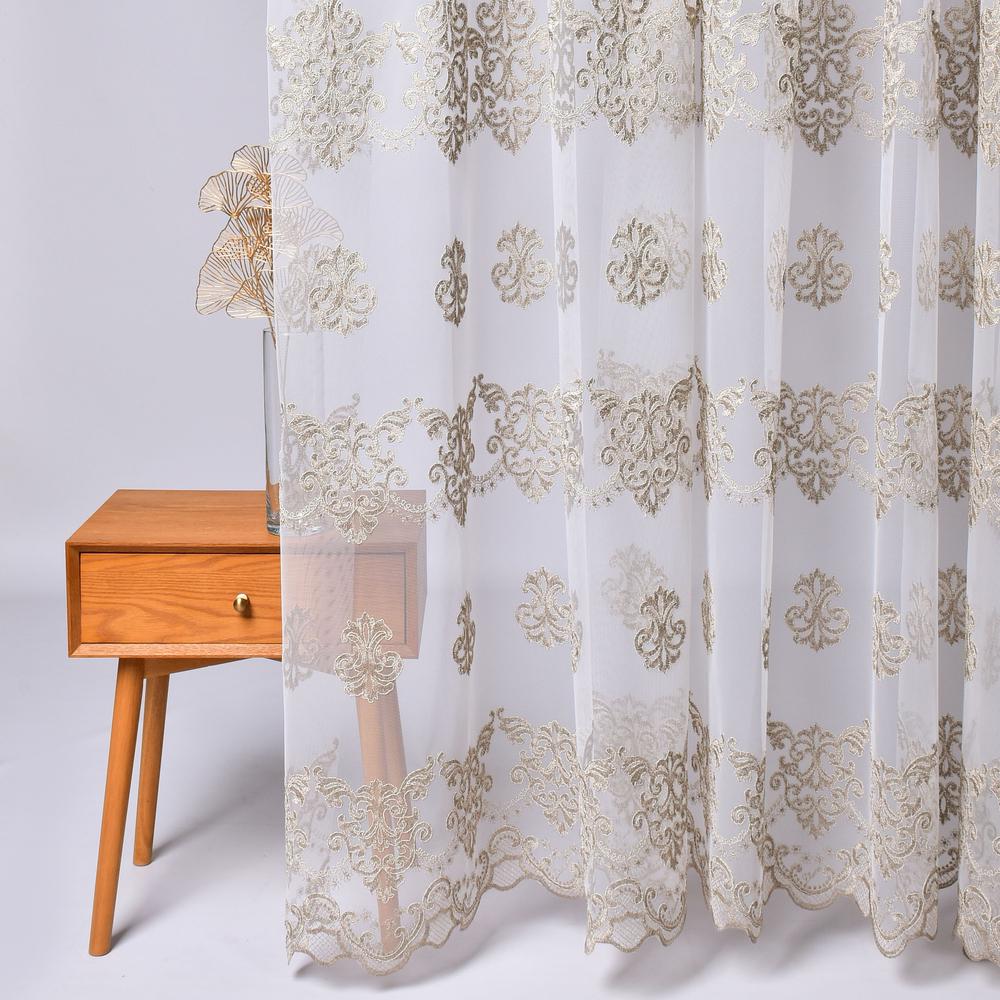 Ткань тюль фатин с вышивкой Нарина V-916 Визон (25433)