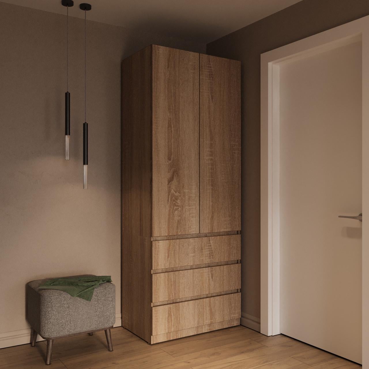 Шкаф MEBEX на 3 ящика и держатель для одежды 80х50х210 см Дуб Сонома (VX3B1SDS)