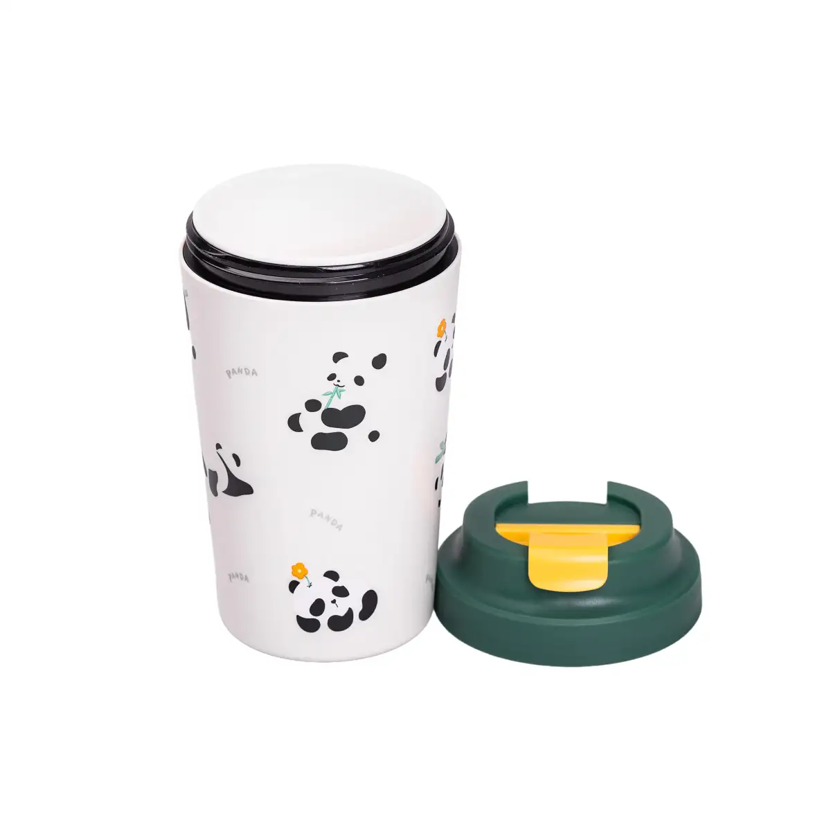 Термочашка з кришкою YIWU HP-14-12GR Panda 380 мл з керамічною колбою Зелений (118-107-HP-14-12GR) - фото 3