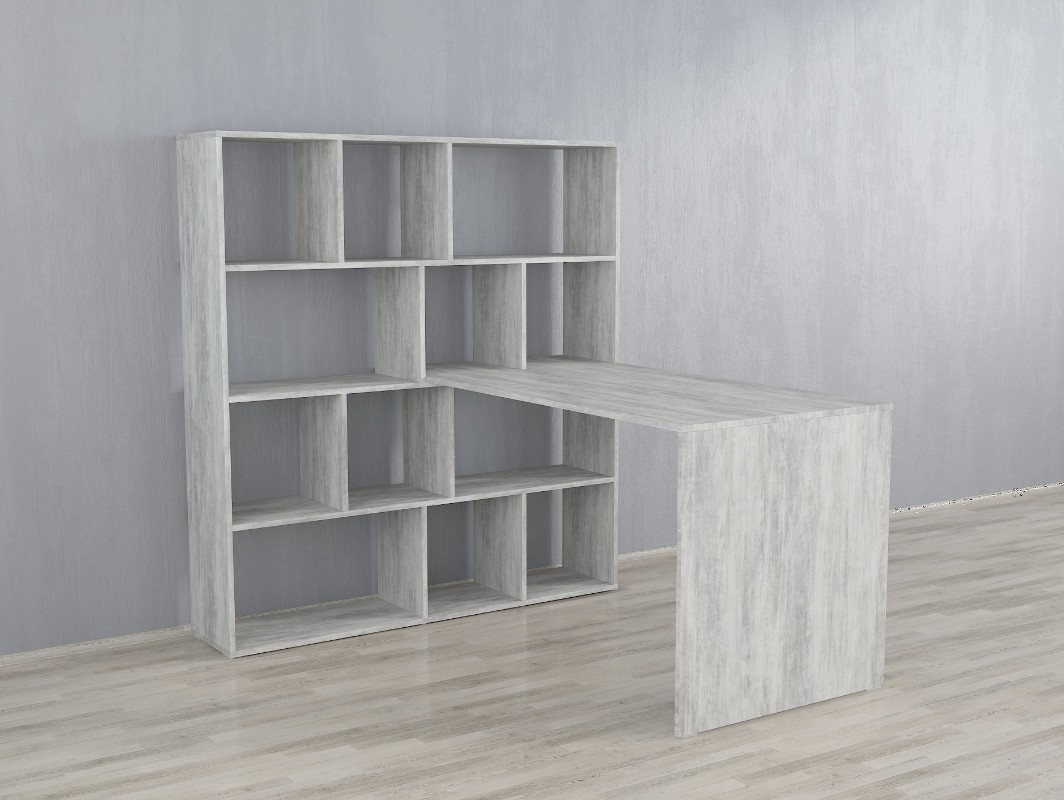 Стол компьютерный Forte со стеллажом Бетон (61ea8879ffd729102b419539)