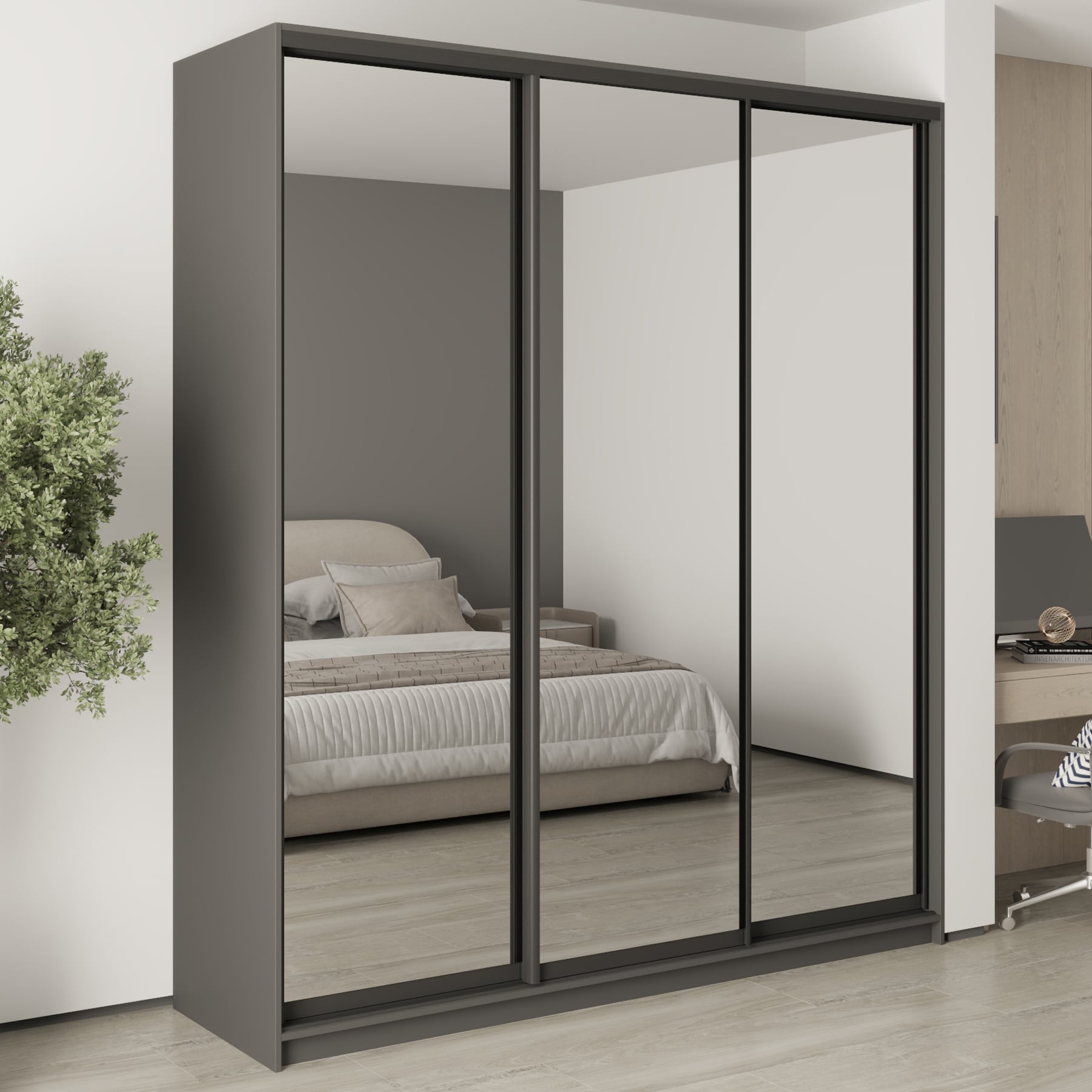 Шкаф-купе трехдверный Mebel Star Стандарт BG MBS-8781 210х60х240 см Антрацит (1008192)