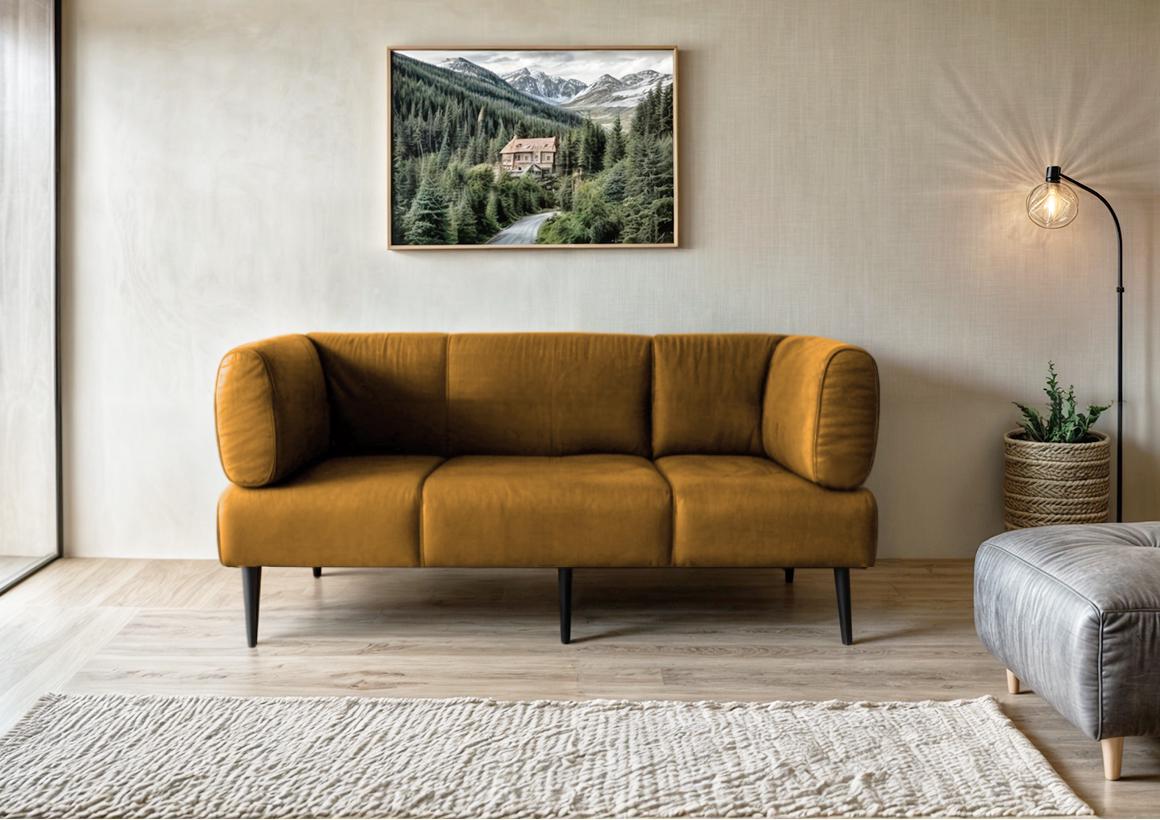 Диван с подлокотниками Tobi Sho Бенно-1 офисный с конусной ногой 2000х720х750 мм велюр Emilia 48 Gold