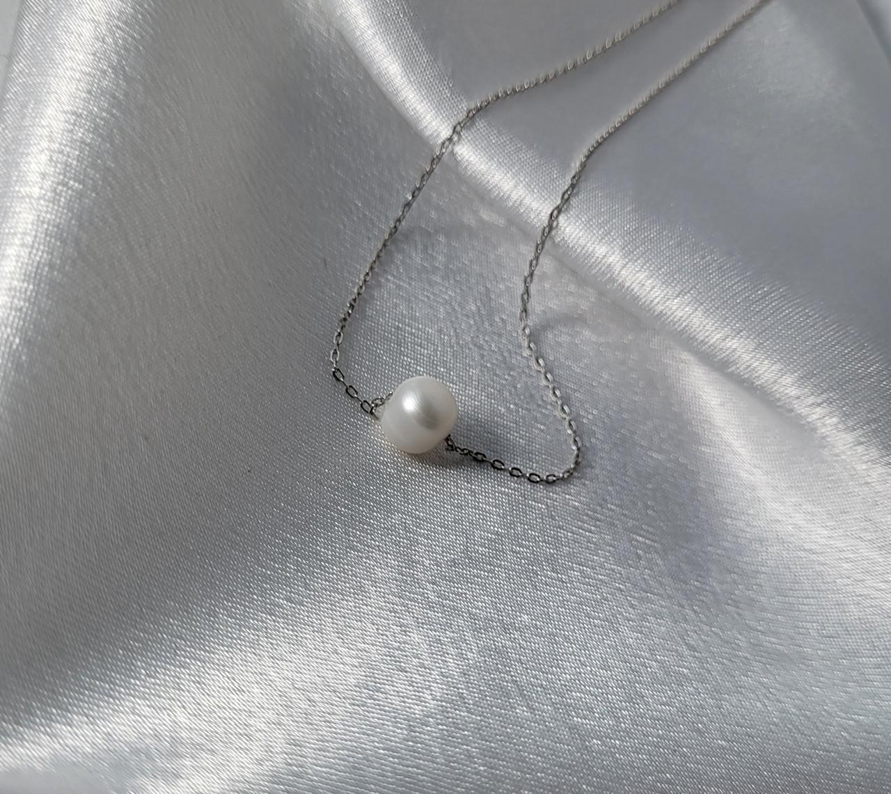 Цепочка с подвеской с жемчужиной серебро 925 пробы родированное 2,2 г размер регулируется до 43 см (кл2ж/800ш)