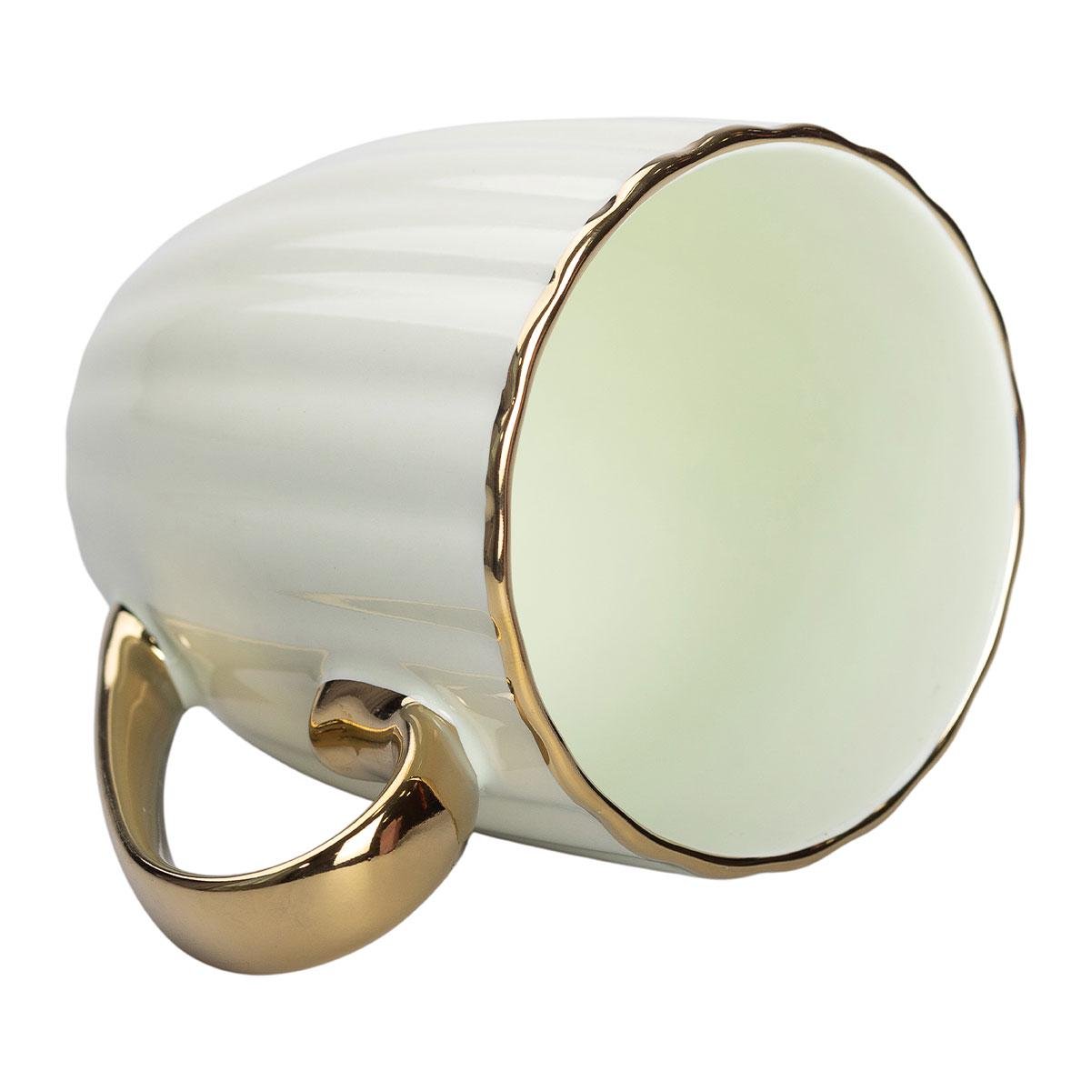 Кружка керамическая с золотым ободком и золотой ручкой 420 мл Мятный (5706)