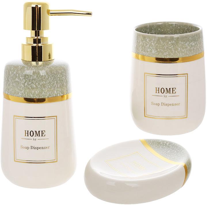 Набір аксесуарів Bright для ванної кімнати кераміка 3 пр. Зелений з білим