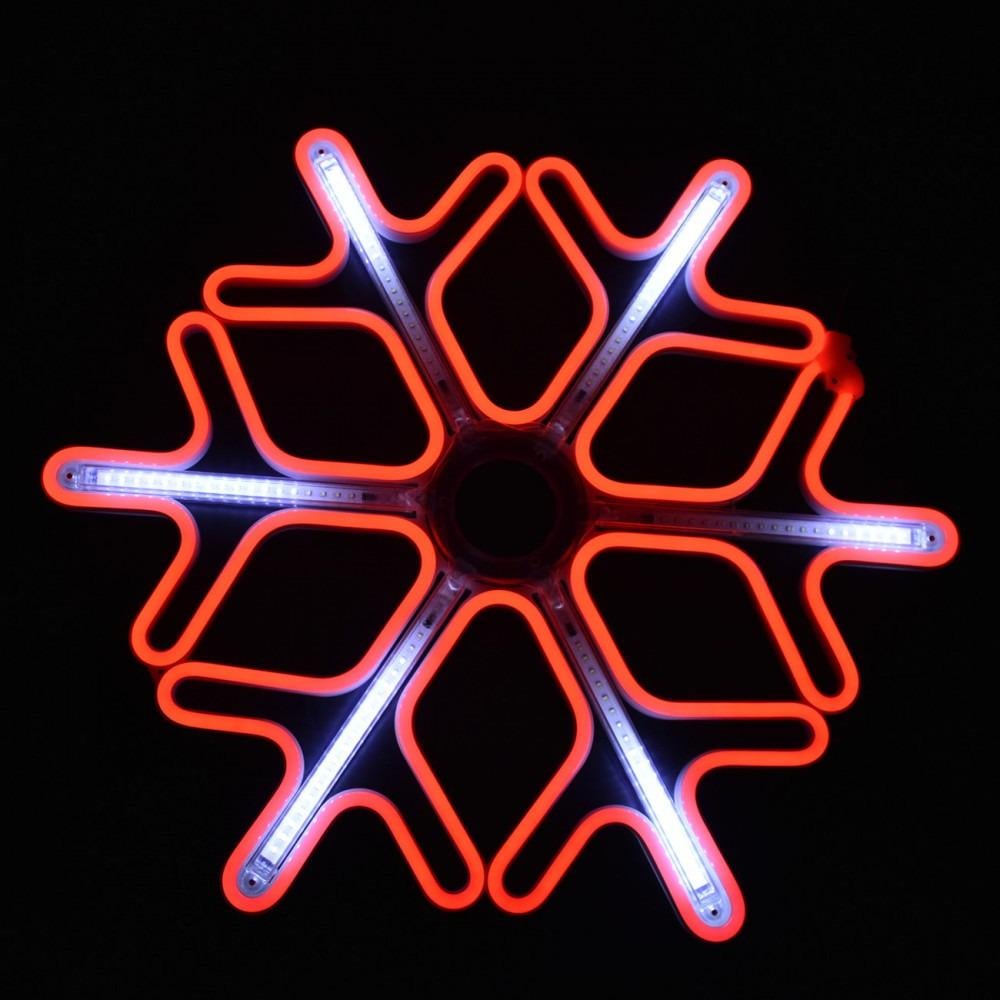 Неоновая фигура Снежинка новогодняя 60х60 см с эффектом падающей капли Красный