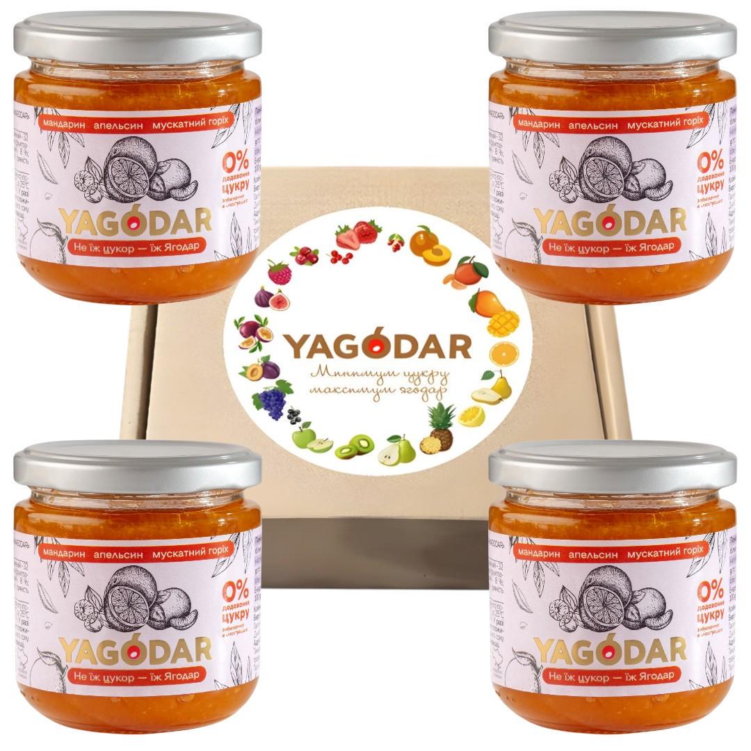 Набор джемов YAGODAR мандарина без сахара с апельсином и мускатным орехом 4 шт.