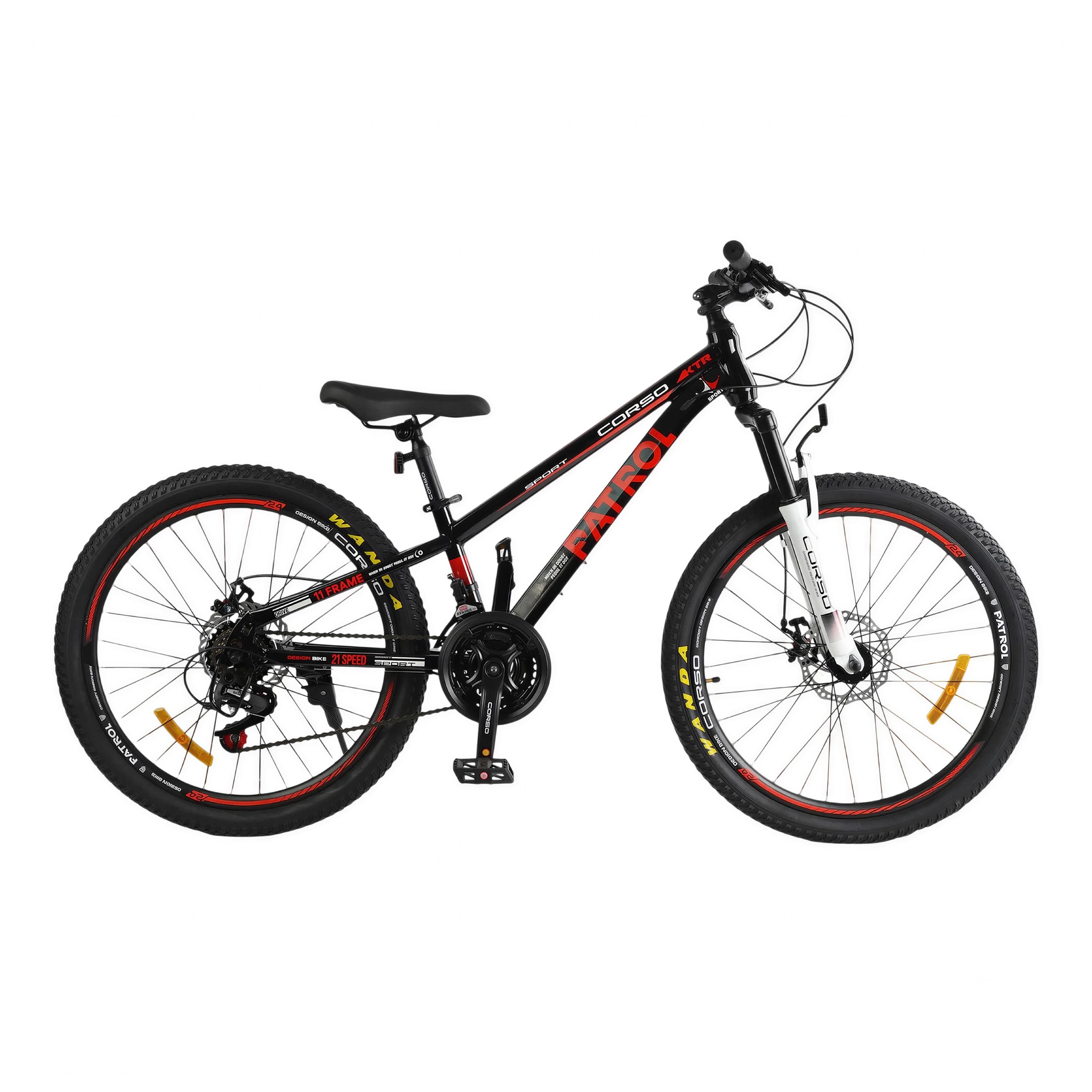 Велосипед подростковый спортивный 24" Corso Patrol AM DD рама 11" рост 125-150 см Черно-красный (240616)