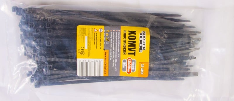 Хомут пластиковий MasterTool 4,8х200 мм 100 шт. Чорний (20-1854) Хомут пластиковий MasterTool 4,8х200 мм 100 шт. Чорний (20-1854)
