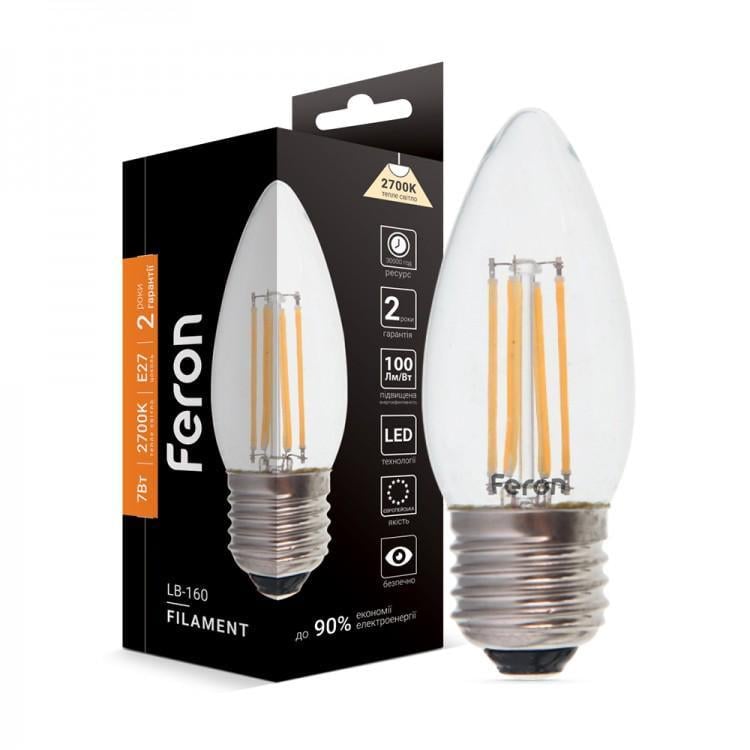Лампа світлодіодна Feron Filament LB-160 C37 7W E27 2700K (27844436) Лампа світлодіодна Feron Filament LB-160 C37 7W E27 2700K (27844436)