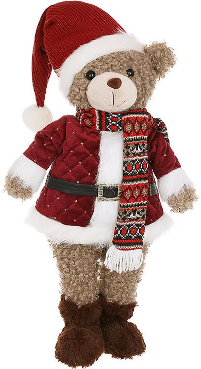 Игрушка новогодняя Мишка-Санта 60 см Бордовый с серым