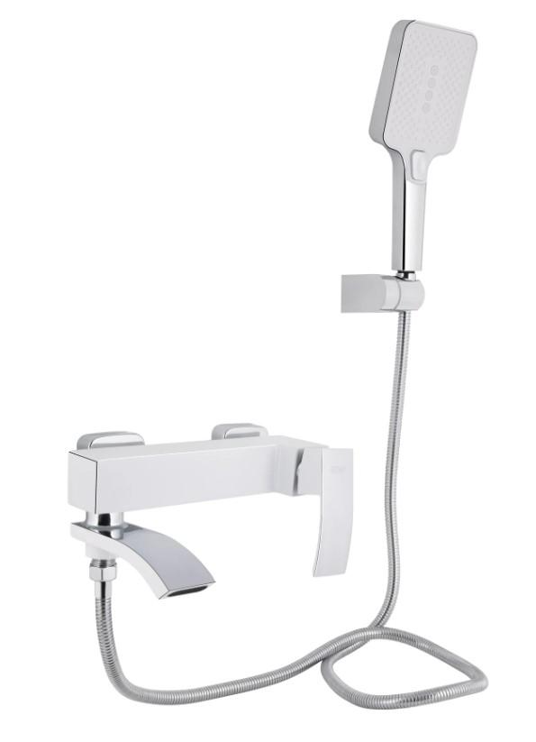 Смеситель для ванны Qtap Swan Cascada k35 с душевым гарнитуром Chrome/White (QTSWA260CRW45569)