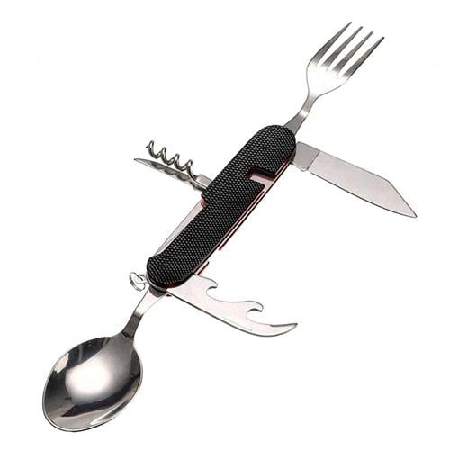 Туристичний набір столових приборів 6в1 складаний ніж/ложка/виделка сталь/алюміній Black (677038) - фото 2