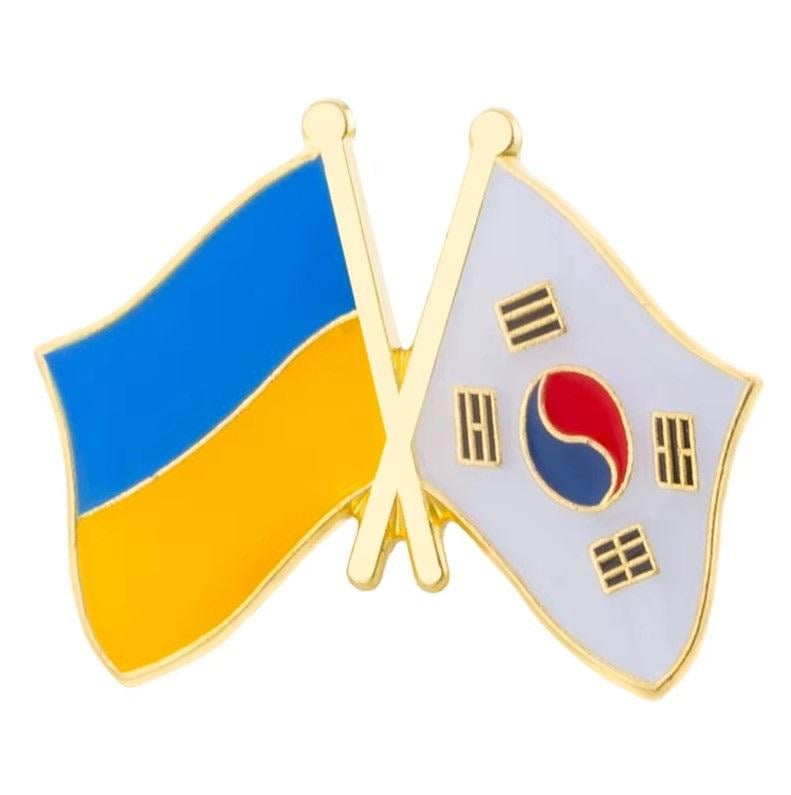 Значок-пін подвійний friendship flag Україна-Південна Корея