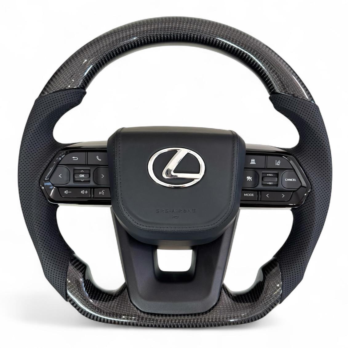 Кермо для Lexus LX570 GX460 натуральний карбон зі скошеним низом логотип хром (28780936)