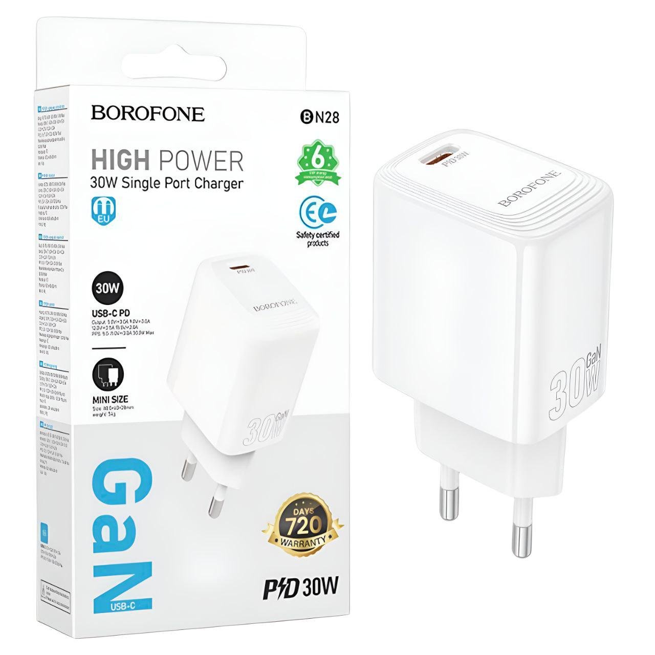 Зарядний пристрій Borofone BN28 Type-C PD30W технологія GaN Power Delivery 3.0 Білий (25562826) Зарядний пристрій Borofone BN28 Type-C PD30W технологія GaN Power Delivery 3.0 Білий (25562826)