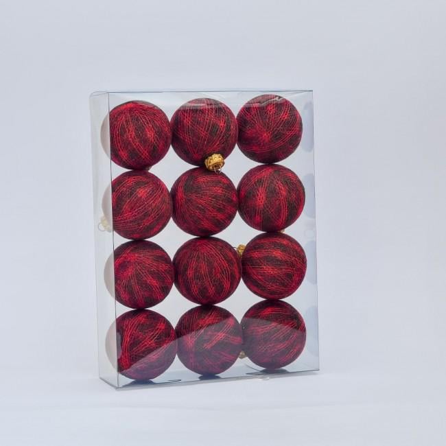 Елочные игрушки из ниточных шариков 6,5 см 12 шт. Темно-красный (402655)
