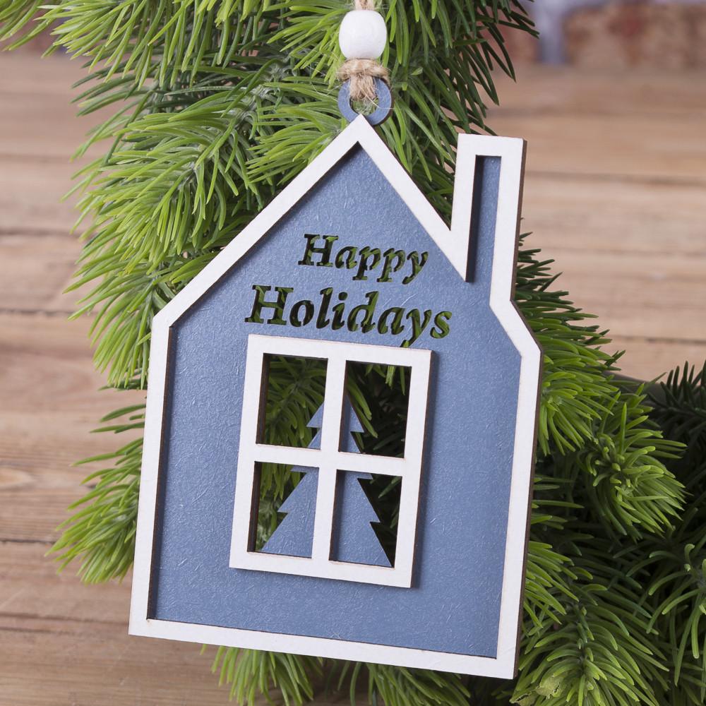 Подвеска из дерева Домик Синий (5186-1)