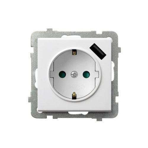Розетка одинарная Ospel Sonata USB с заземлением без рамки Белый (29319376)