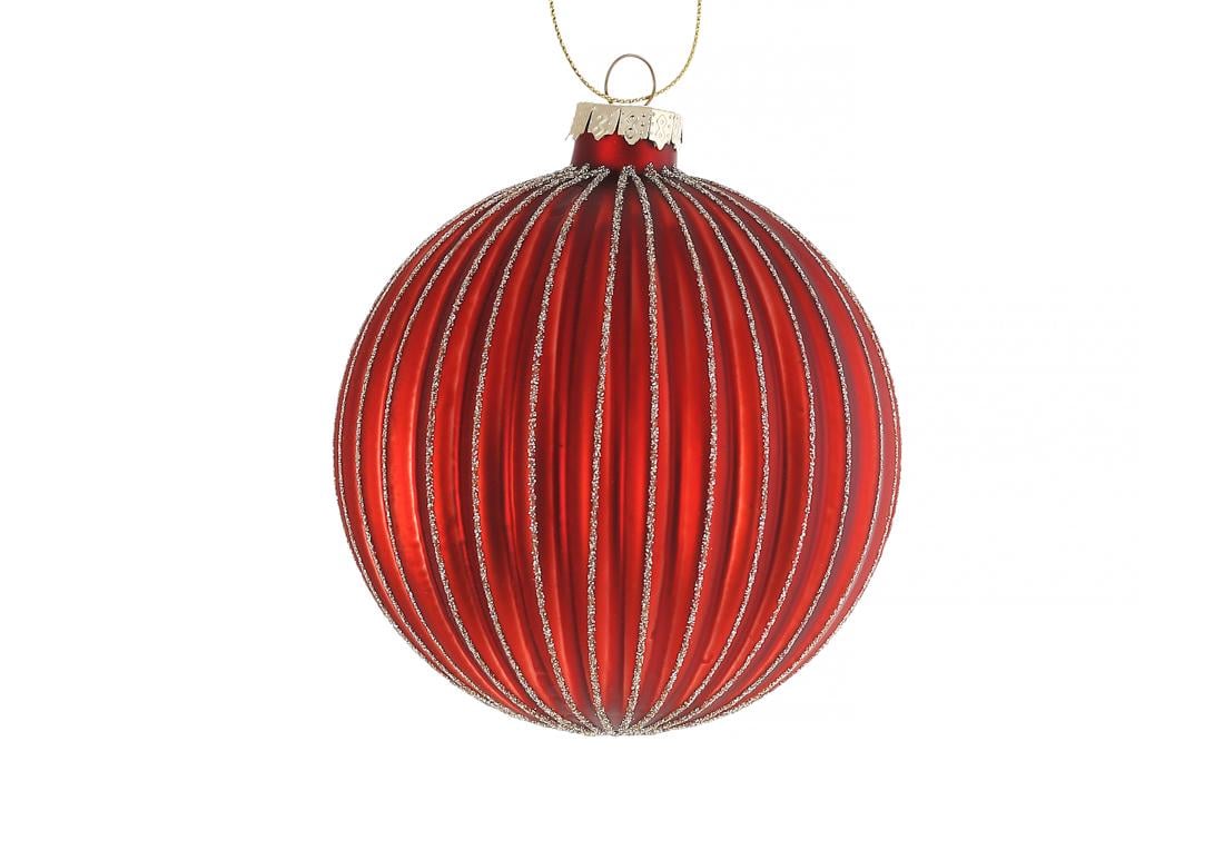 Игрушка на елку стеклянная BonaDi Шар с матовым покрытием и глитерным декором 10 см Красный с золотом (115-049)
