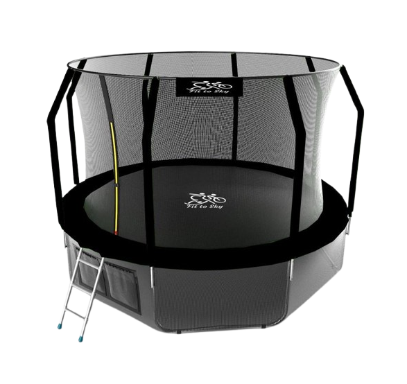 Батут FitToSky с внутренней сеткой и стремянкой 48 пружин 252 см Черный (21320505)