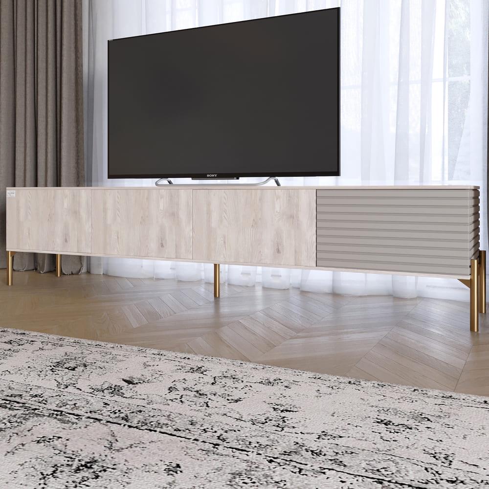 Тумба под телевизор Lion Грей на золотых металлических ножках Самоа дымчатый/Кашемир (000-000-2528)