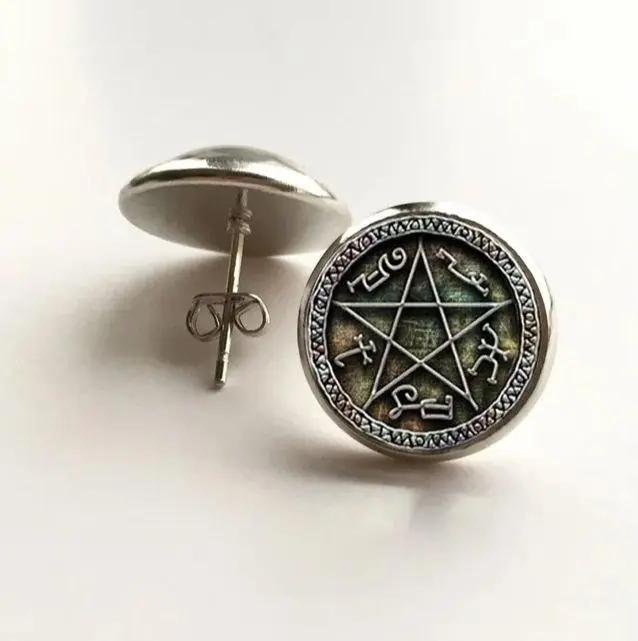 Сережки-гвоздики чоловічі Пентаграма Чорний (1987857308)
