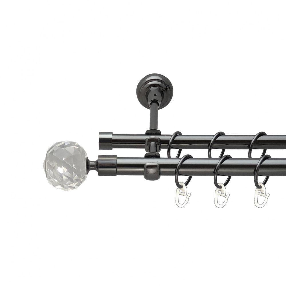 Карниз металлический Orvit Люмиера двухрядный открытый/гладкая труба/кольцо металлическое Оникс 19/16 мм 300 см (00-00014888)