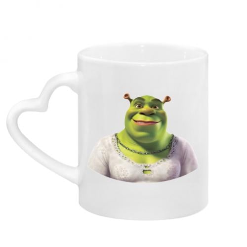 Чашка керамическая с ручкой в ​​виде сердца Шрек немного Фиона 320 мл Белый (14307107-1-186650)