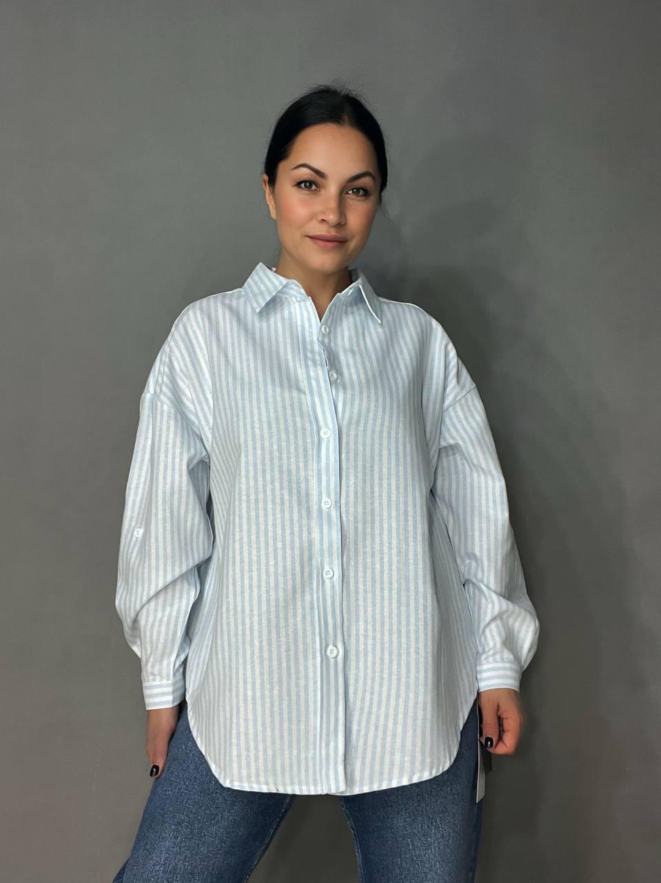 Сорочка жіноча A-N 25130-1 в смужку оверсайз бавовняна OS Блакитний (26852061) - фото 7 Сорочка жіноча A-N 25130-1 в смужку оверсайз бавовняна OS Блакитний (26852061) - фото 7