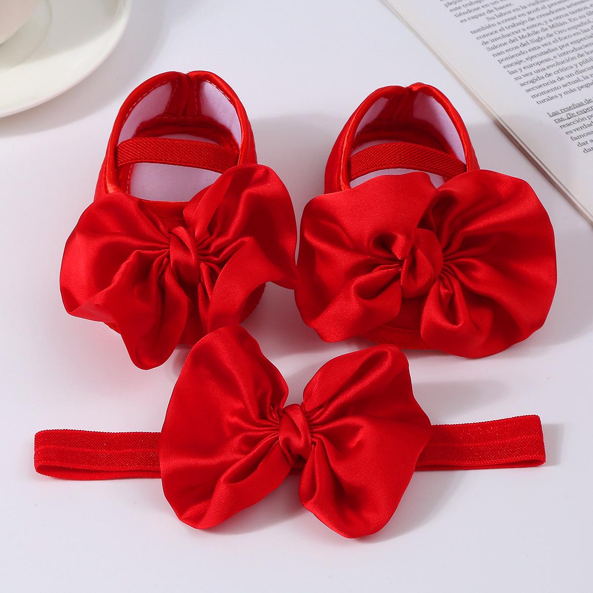 Набор пов'язка на голову та пінетки для малишки Камелія 1 рік 12 см Червоний (13072342501)