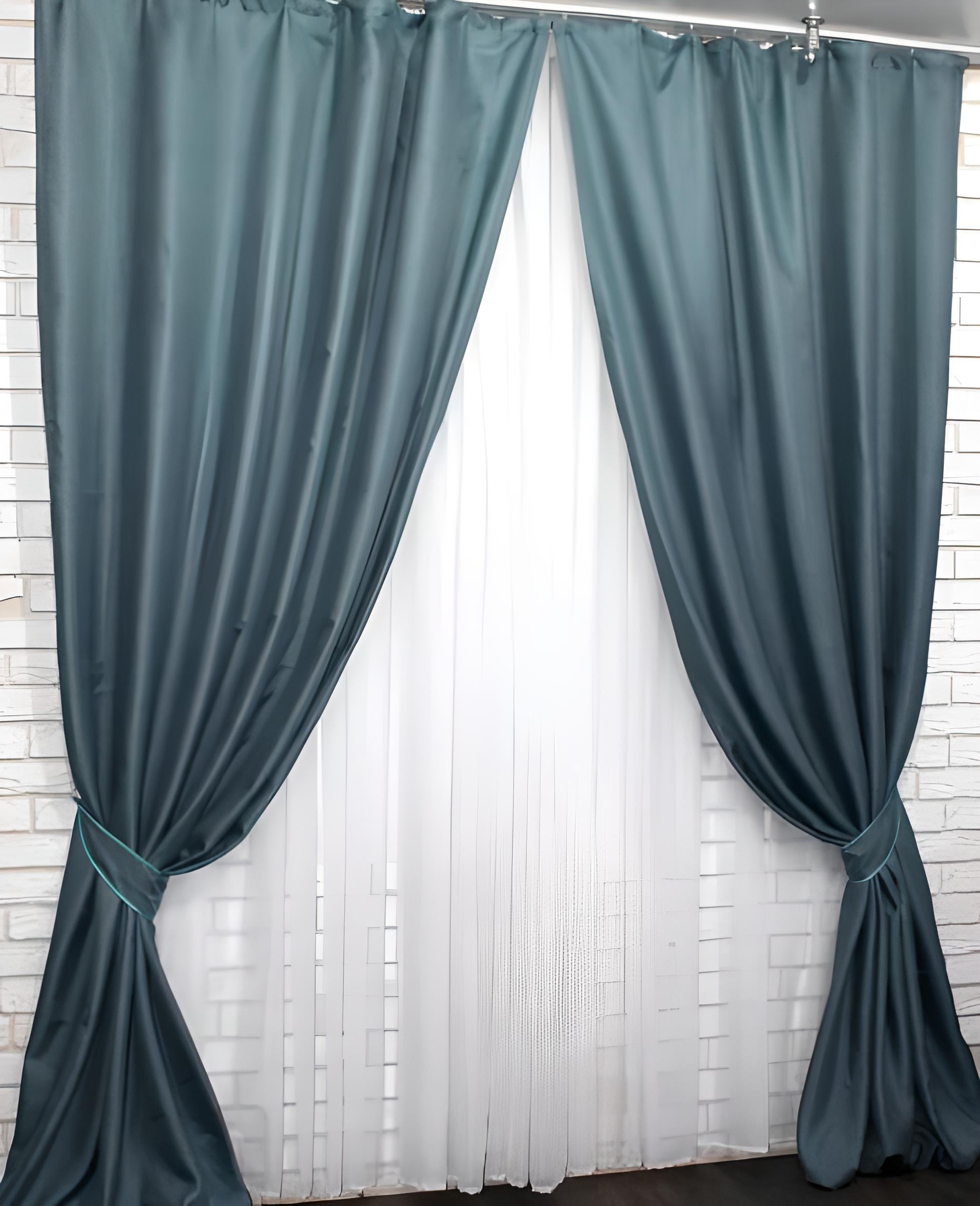 Комплект штор Лен Мешковина блекаут 1,5x2,7 м 2 шт. Бирюзовый (511ш)