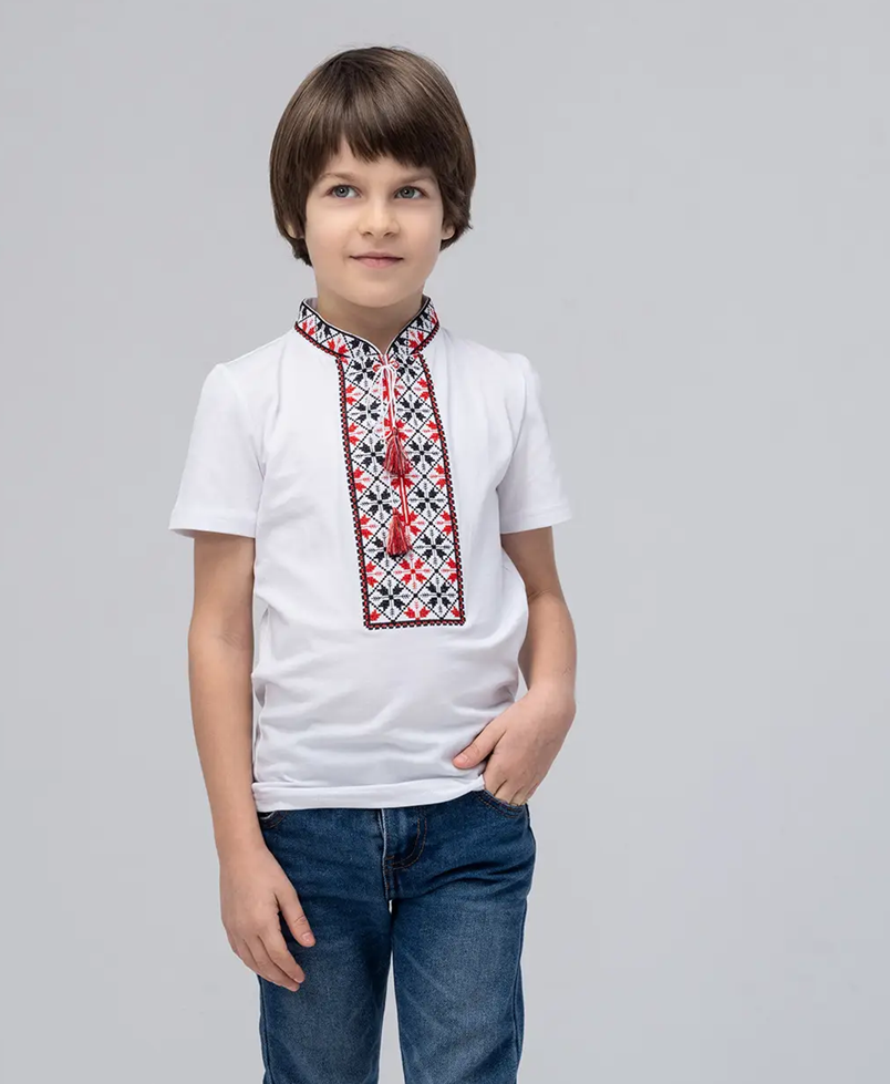 Футболка-вышиванка детская на мальчика трикотажная 116 см Белый (д-45-116) - фото 2 Футболка-вышиванка детская на мальчика трикотажная 116 см Белый (д-45-116) - фото 2