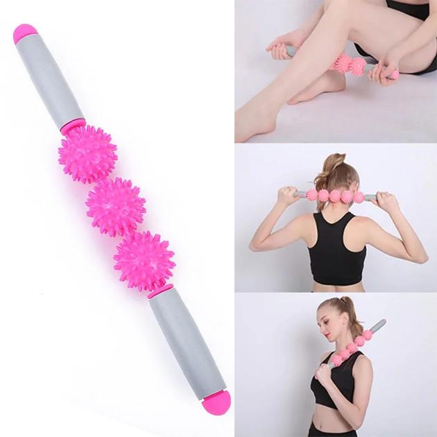 Ролик массажный для йоги массажер для спины валик для фитнеса Massage stick Розовый (3a9d5495) - фото 2