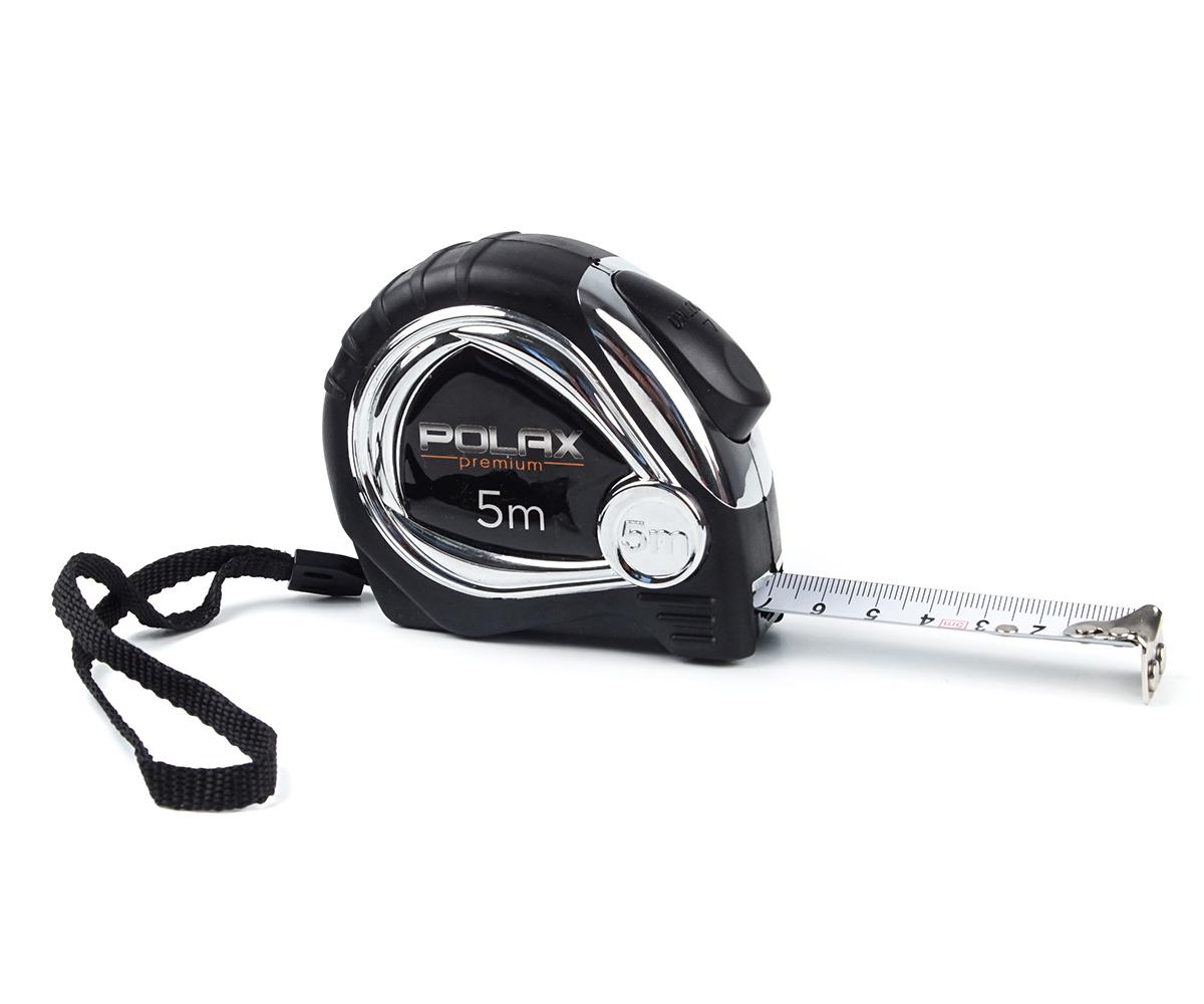 Рулетка Polax вимірювальна будівельна обгумована Преміум 5 м х 19 мм (нейлонове покриття, автостоп, магніт) (29-009)