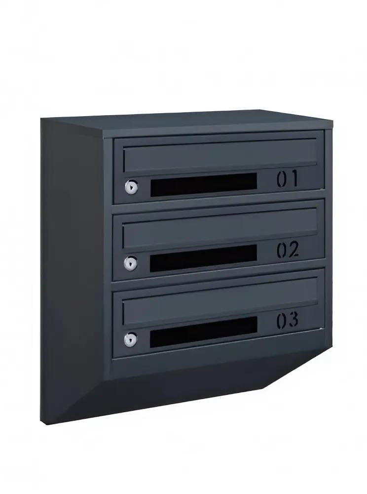 Ящик почтовый Галіндустрія E1-03-D из металла на 3 квартиры с окошком и номером квартиры 390х200х475 мм Антрацитовый (124-119-000004763)