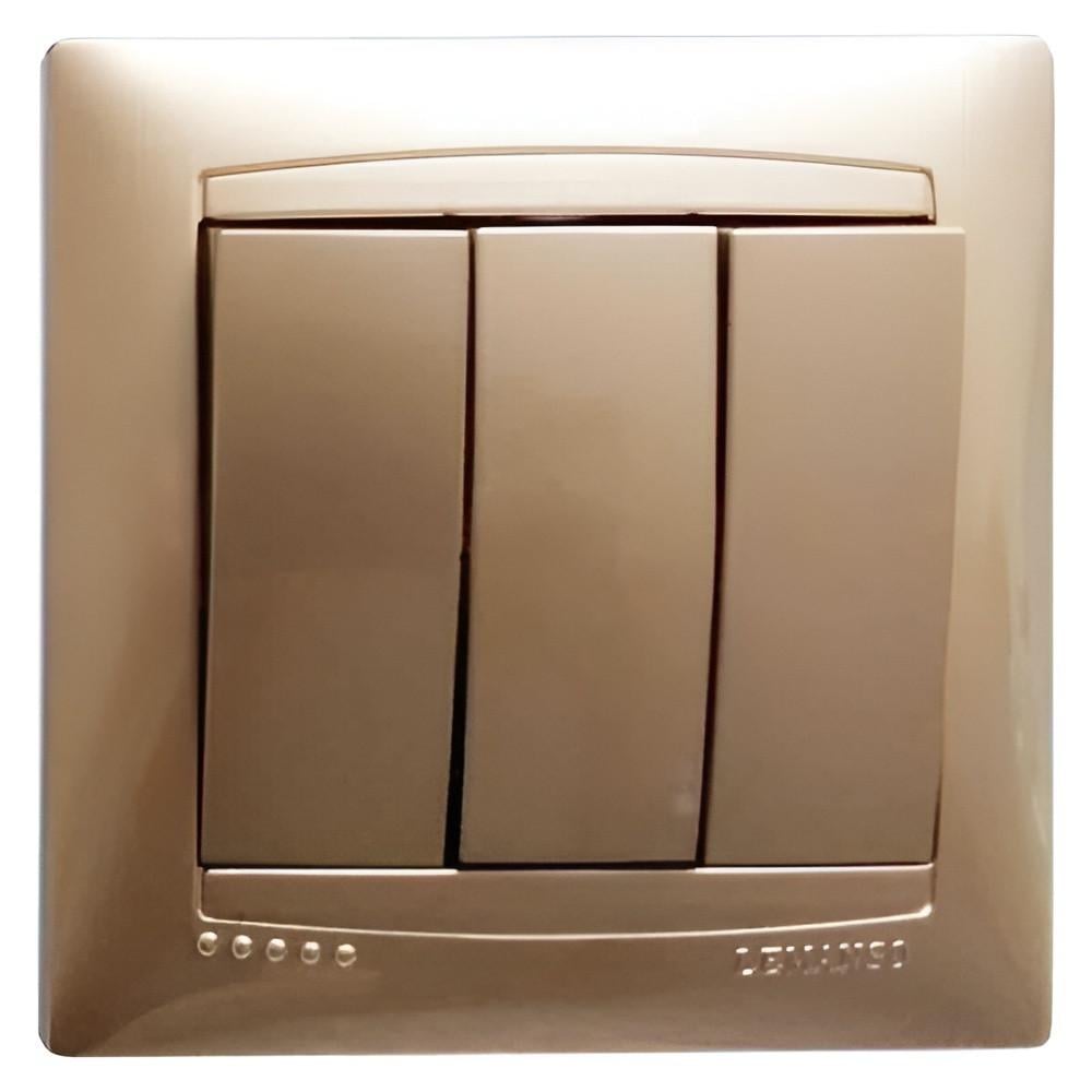 Выключатель трехклавишный Lemanso Сакура Золотой (LMR1208) Выключатель трехклавишный Lemanso Сакура Золотой (LMR1208)