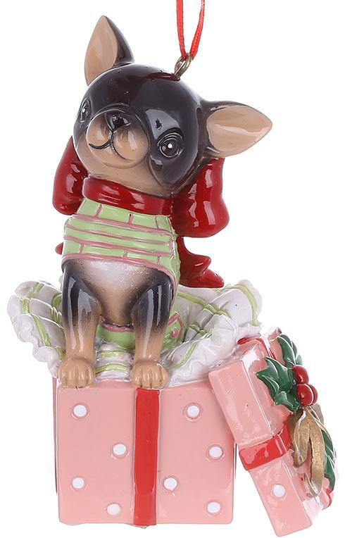 Фигурка декоративная подвесная Чихуахуа с подарком 7х10 см