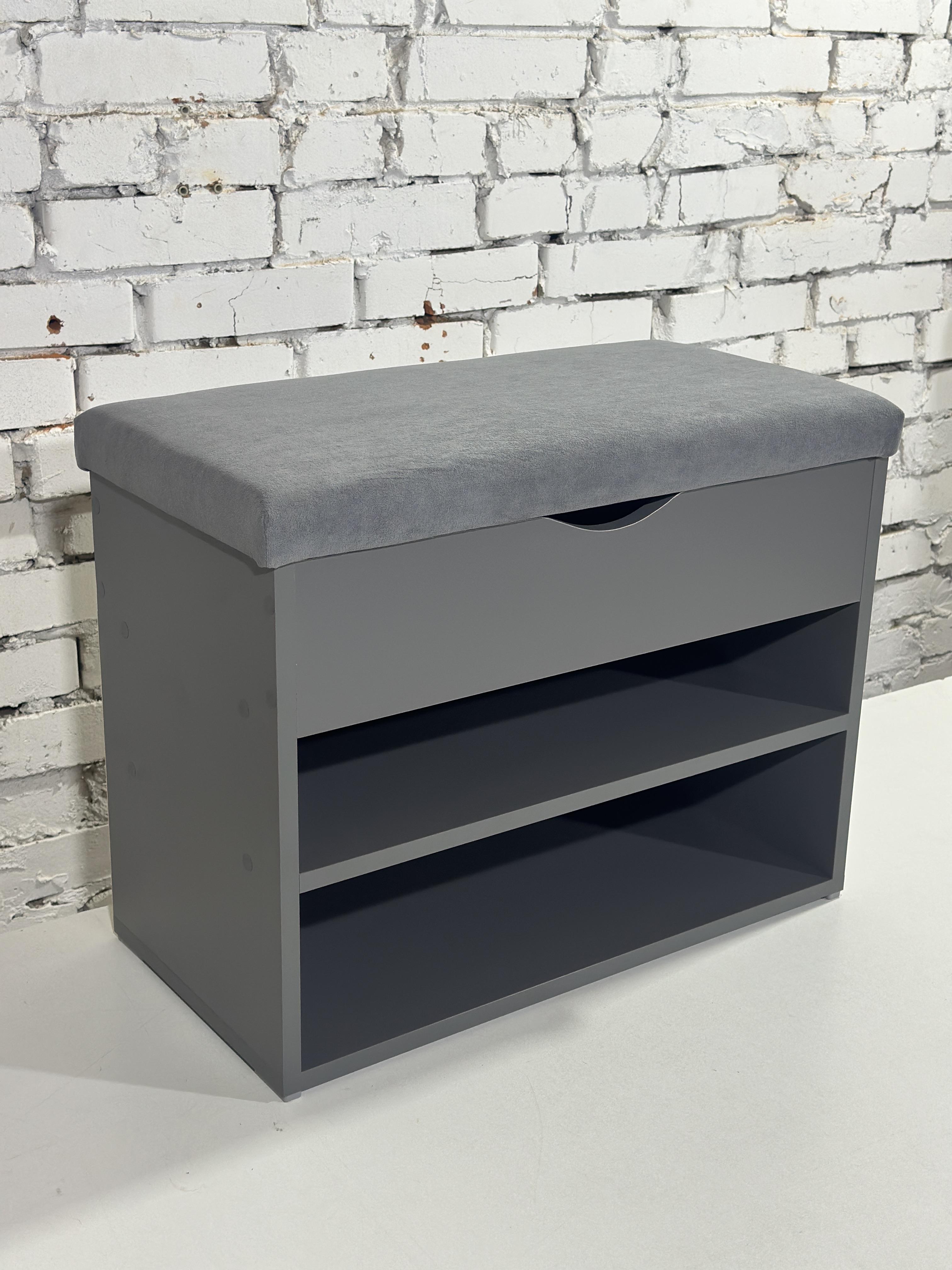 Тумба для обуви ДСП/ткань 30х70х45 см Графитовый/Серый - фото 2 Тумба для обуви ДСП/ткань 30х70х45 см Графитовый/Серый - фото 2
