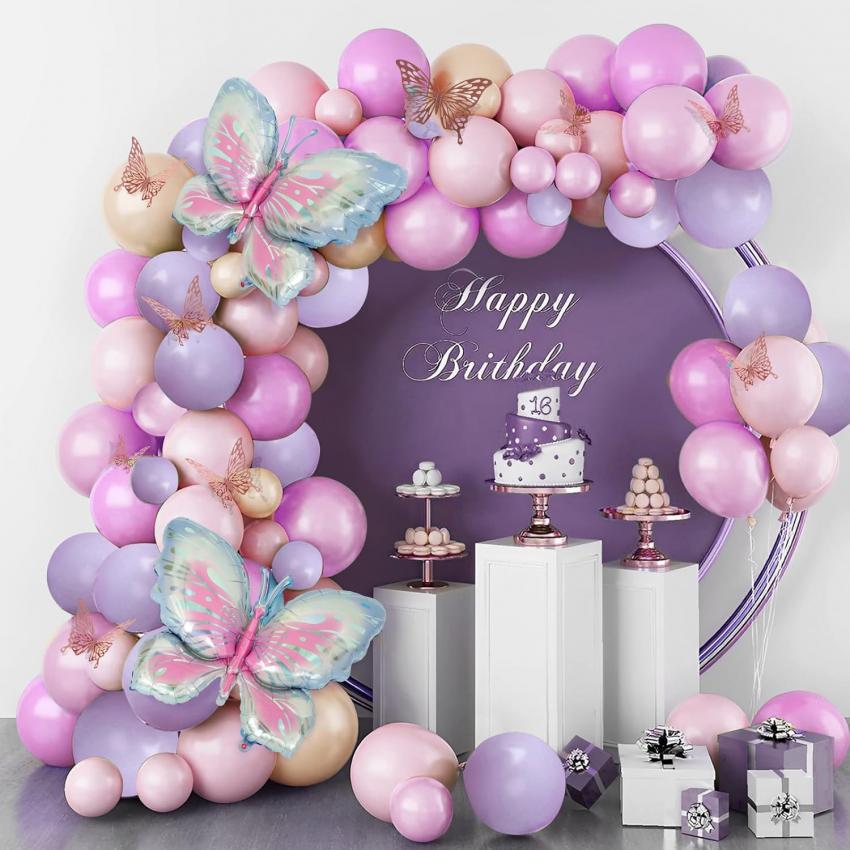 Набір повітряних куль для фотозони Happy Birthday Butterfly на день народження 100 шт.