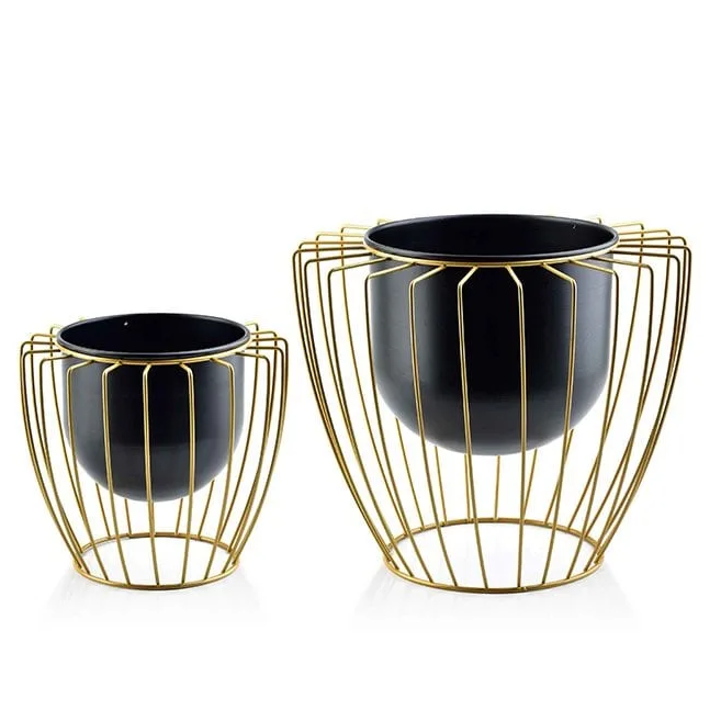 Кашпо на подставках Flora Swen Black & Gold металлические 2 шт. (35398)