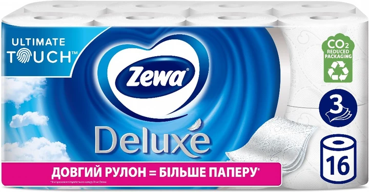 Туалетная бумага Zewa Deluxe белая 3 слоя 16 рулонов 19,3 м