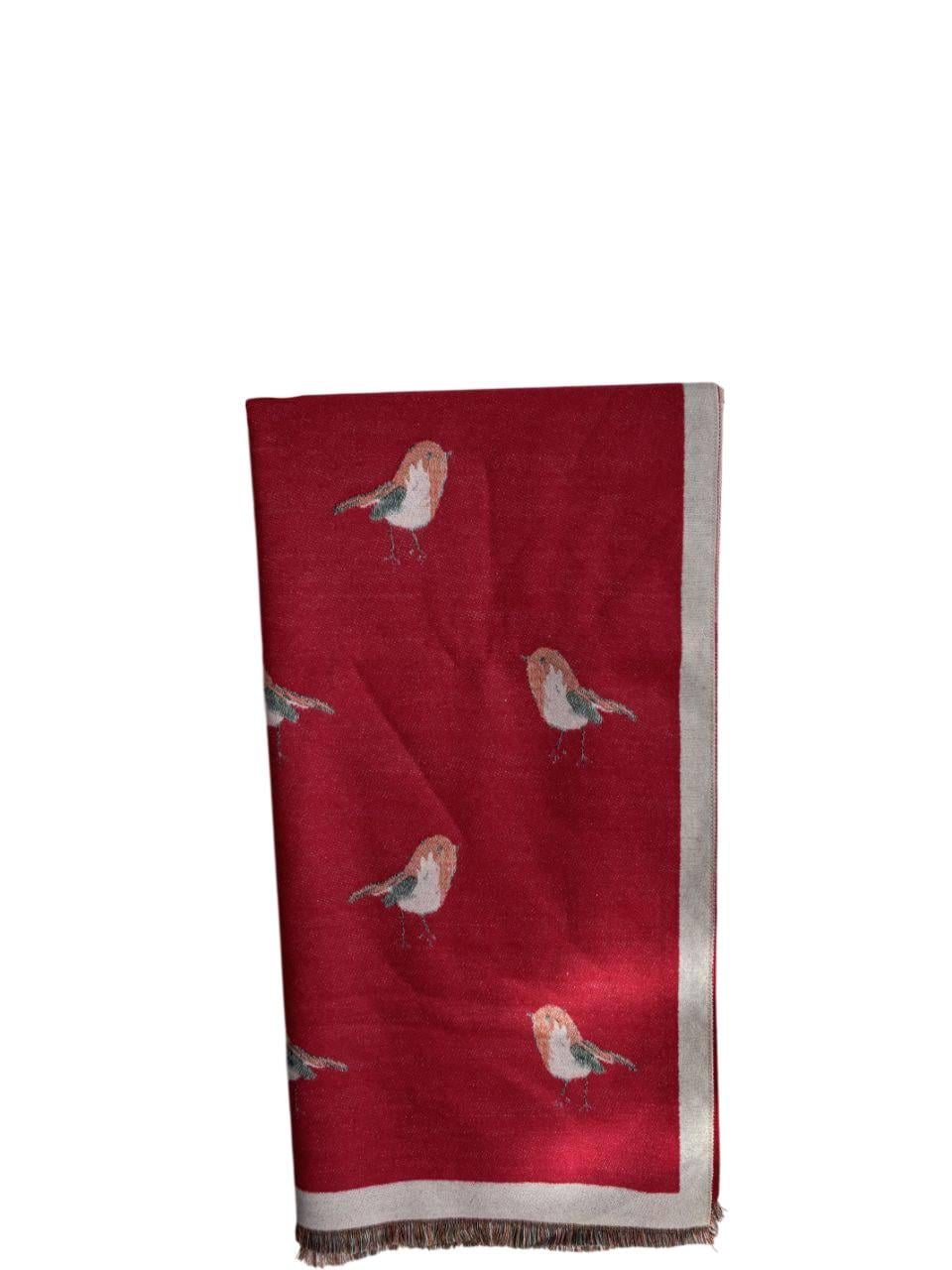 Шарф жіночий двосторонній із зображенням горобчиків Червоний (000016)