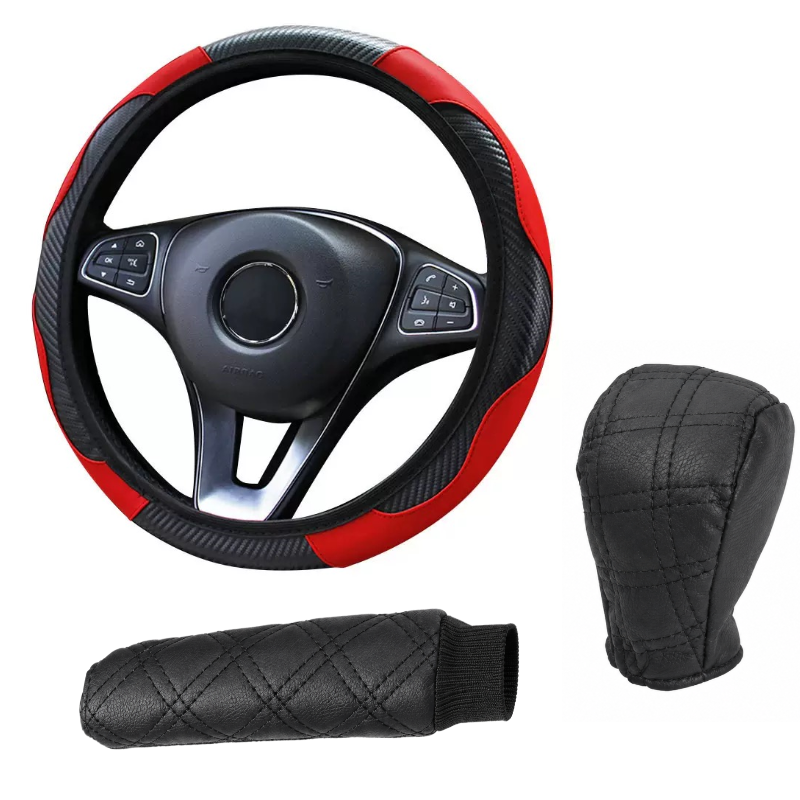 Чехол для руля Sport Wheel и накладки на ручник и ручку переключения передач Красный (1736033684)