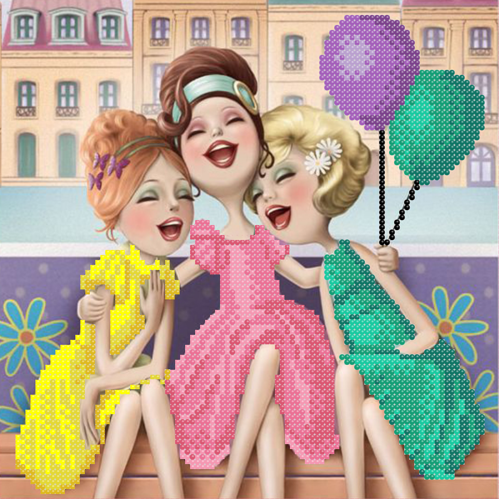 Схема вышивки бисером Подружки-хохотушки (1221826535А)