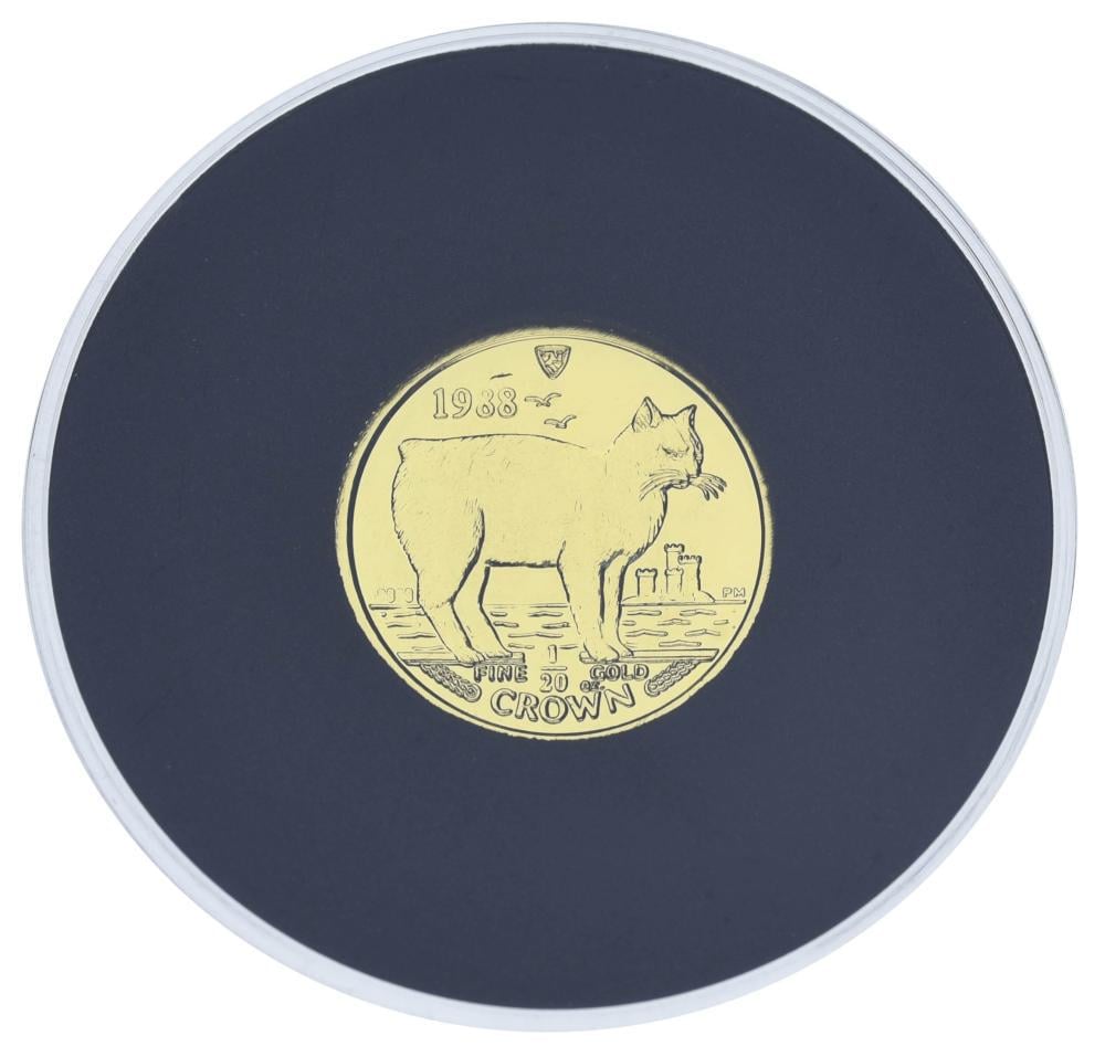Коллекционная монета Остров Мэн 1 крона 1988/2008 золото Proof Кот Мэнкс 1/20 унции